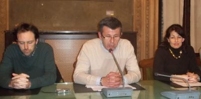 Un momento della Conferenza stampa. Da sinistra Abonante (Pd) Bianchi e Barrera (Lista civica Con Rita Rossa)