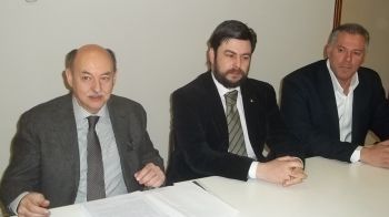 Un momento della conferenza stampa con Piercarlo Fabbio, Mario Bocchio e Michele Formagnana