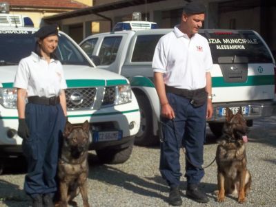 I cani Fox e Nitro con i loro istruttori e accompagnatori