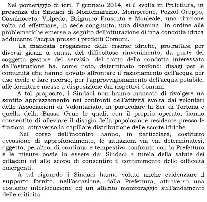 comunciato acqua - L