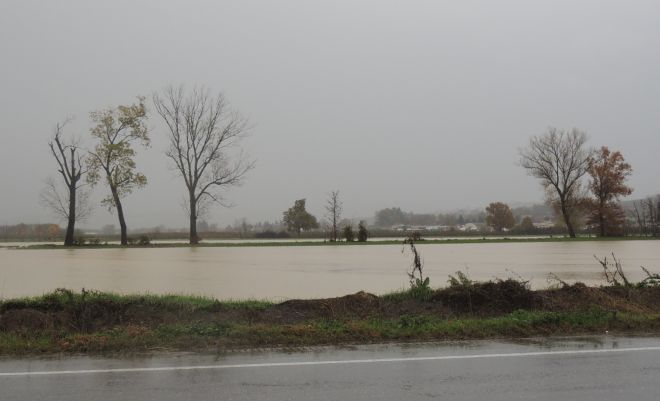 Campi allagati a fianco della statale per Voghera