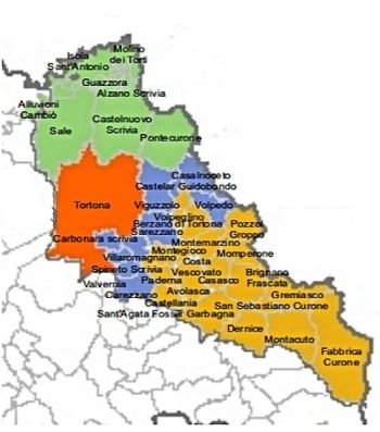 La cartina coi comuni del Tortoense