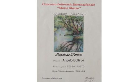 Menzione d’onore per Angelo Bottiroli al concorso letterario internazionale “Mario Mosso” per il racconto “Enrica”