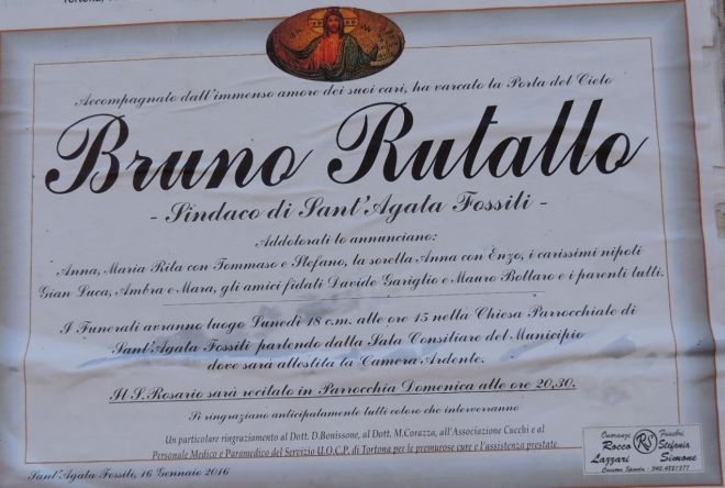 E’ morto il sindaco di Sant’Agata Fossili Bruno Rutallo