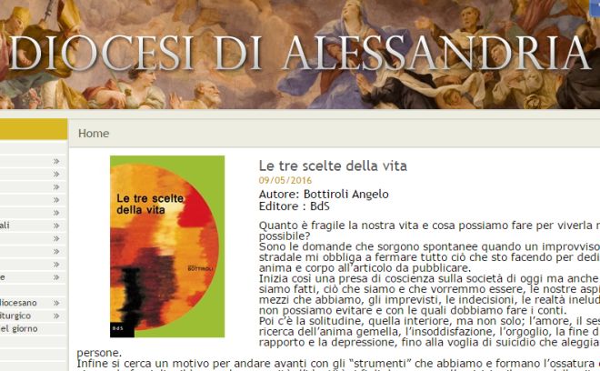 La Diocesi di Alessandria parla del libro “Le tre scelte della vita” scritto da Angelo Bottiroli