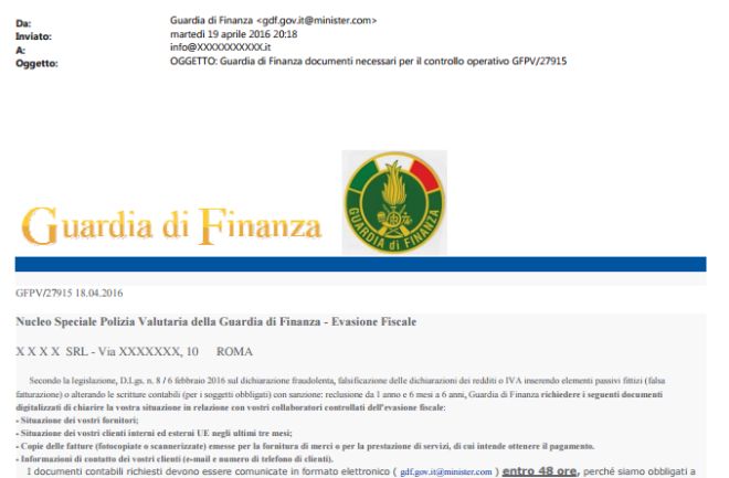 Attenzione, nuova truffa via e-mail circa l’invio di documentazione contabile alla Guardia di finanza