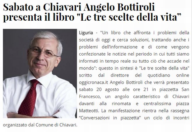 Su Genova post e Levante news si parla de “Le tre scelte della vita” il libro del tortonese Angelo Bottiroli
