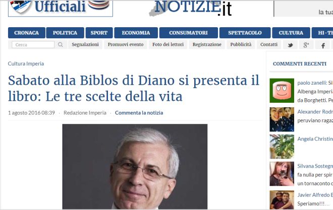 Il libro “Le tre scelte della vita” su Riviera press e Liguria notizie.it