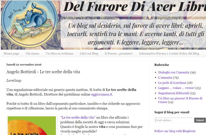 Importante recensione del libro “Le tre scelte della vita” sul sito delfurorediaverlibri
