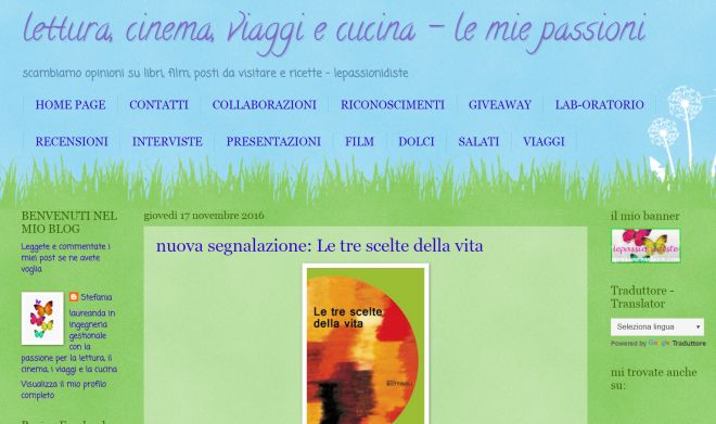 Il libro “Le tre scelte della vita” recensito sul blog “Lepassionidiste” dalla Puglia