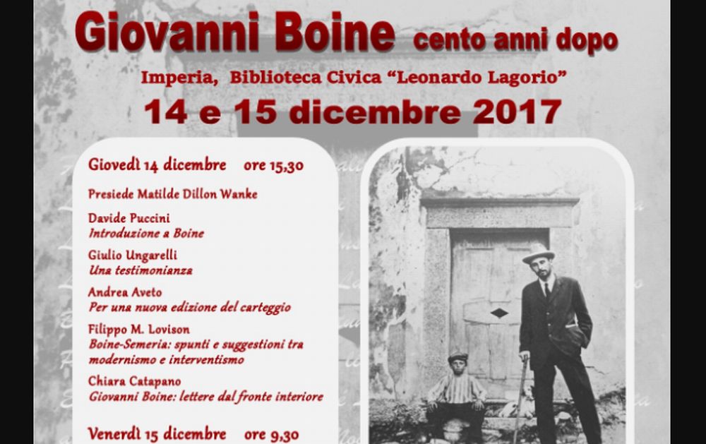 Giovedì a Imperia le manifestazioni per il  centenario della morte di Giovanni Boine