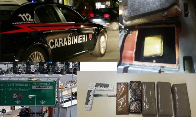 Sorpreso alla frontiera con quasi 800 grammi di cocaina: corriere della droga arrestato dai carabinieri di Ventimiglia