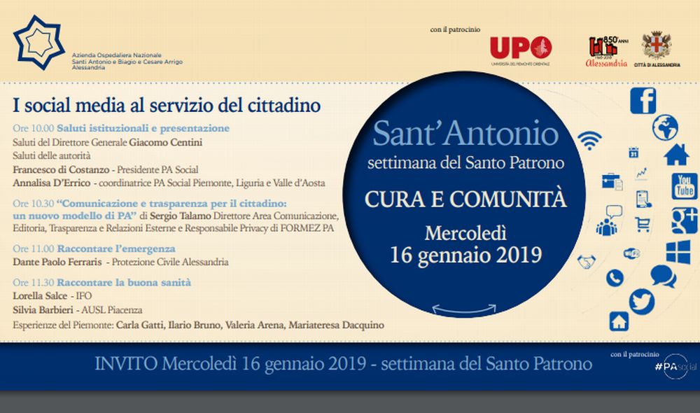 Mercoledì mattina ad Alessandria un incontro pubblico sul ruolo dei Social nella sanità