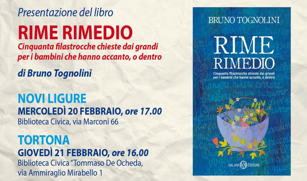 Bruno Tognolini a Novi e Tortona presenterà il nuovo libro “Rime rimedio”