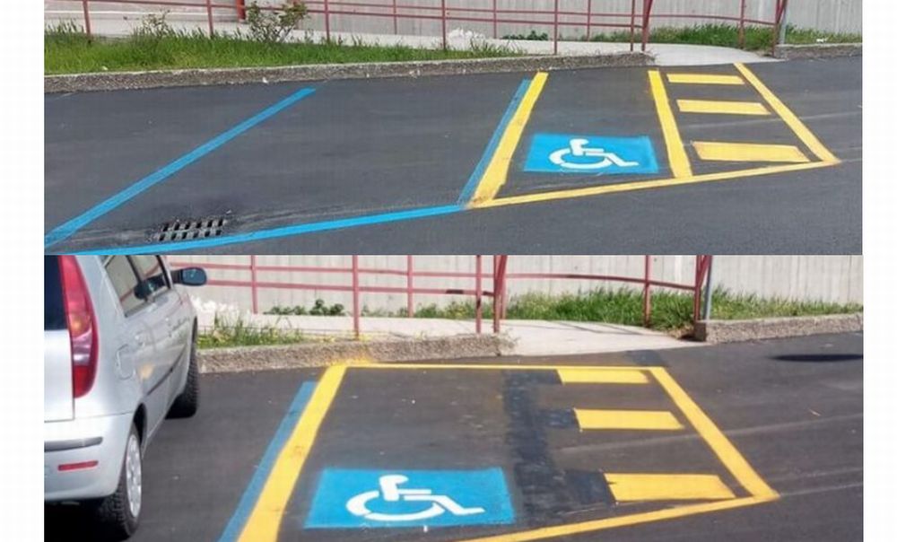 A Tortona sbagliano a tracciare le righe di un parcheggio e l’errore fa il giro del web. Poi corrono ai ripari