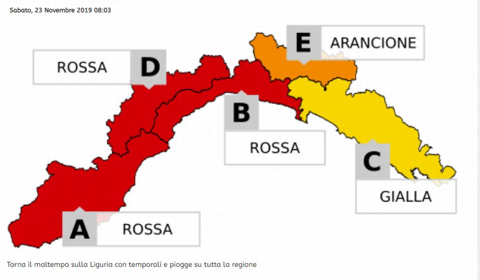 Prolungata l’allerta piogge nel Ponente Ligure