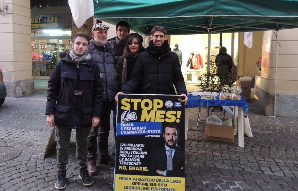 La Lega di Tortona in piazza raccoglie firme contro il Mes