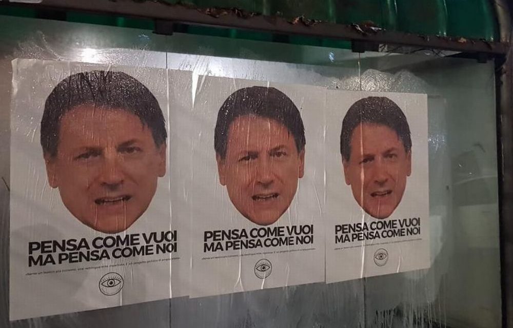 A Tortona manifesti anonimi dedicati al presidente del Consiglio Giuseppe Conte