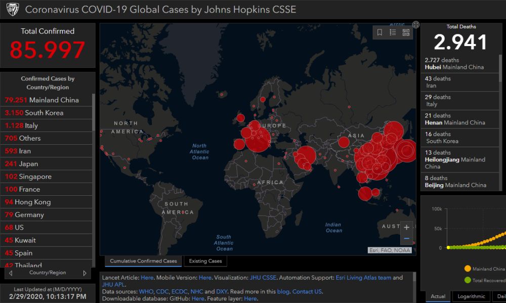 Coronavirus, la mappa del contagio in tempo reale. Italia terza al mondo per numero di contagi e decessi