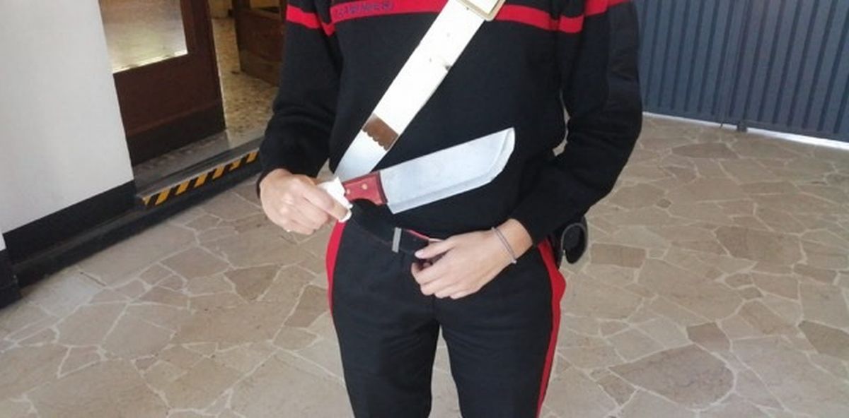 Marocchino dà di matto a Tortona: con questa mannaia di 18 centimetri spacca cassette postali, danneggia auto e caserma dei Carabinieri