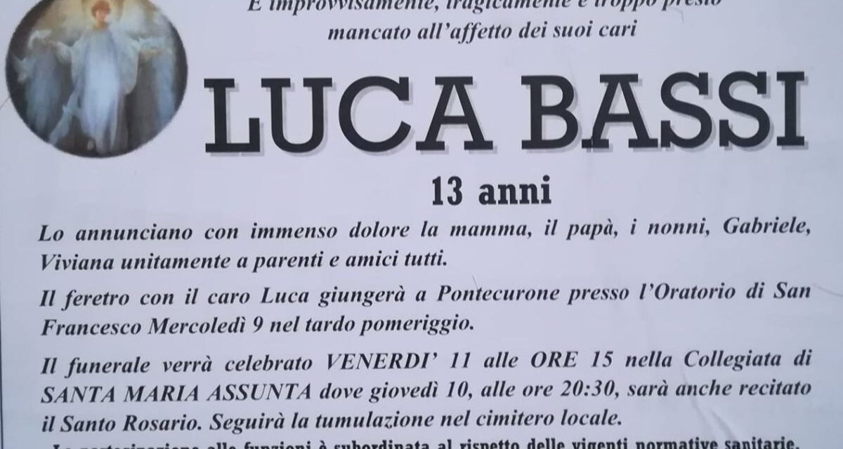Venerdì a Pontecurone i funerali di Luca Bassi, il 13enne calciatore dell’Audax morto in un incidente stradale