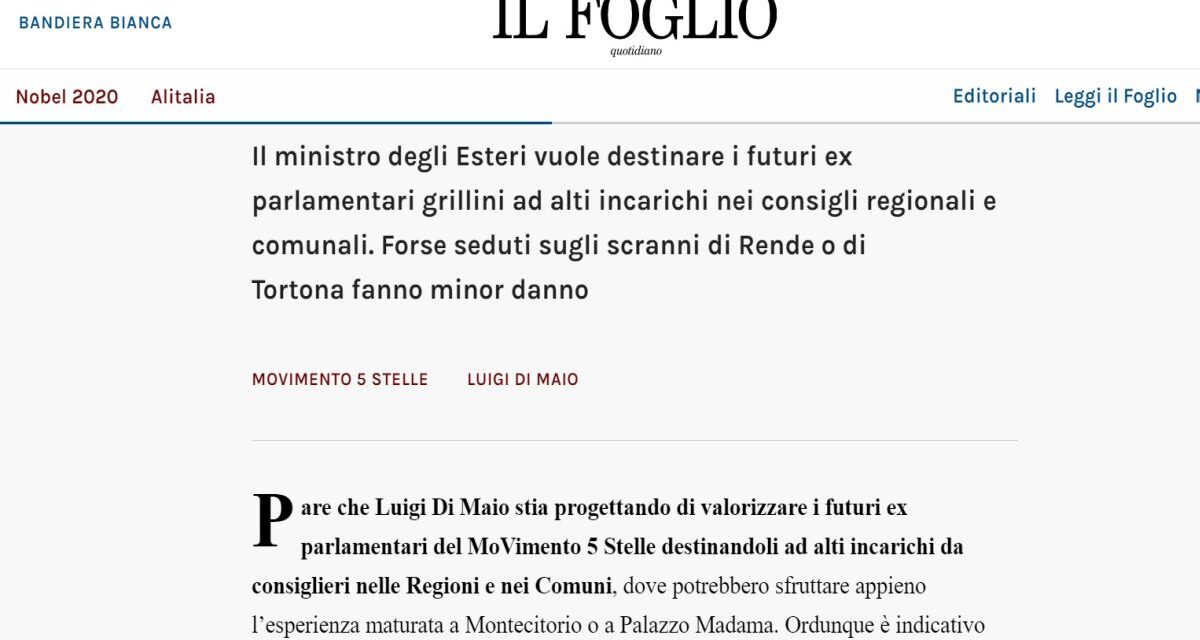 “Il Foglio” cita Tortona come toccasana per il Movimento Cinquestelle per mandare (forse) un parlamentare