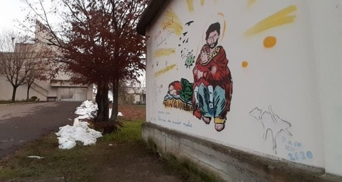 Tortona è più bella col nuovo murale realizzato dalla famiglia Falchetto contro il Covid