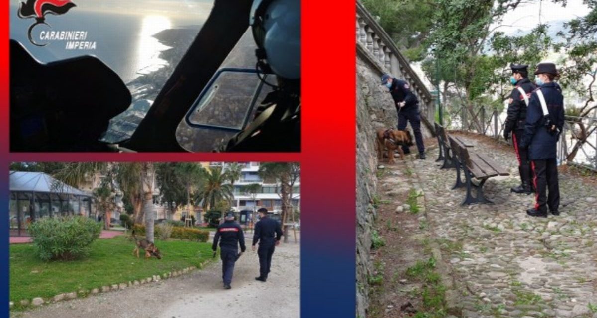 Carabinieri di Imperia, servizi straordinari con elicottero e cinofili. Due arresti.
