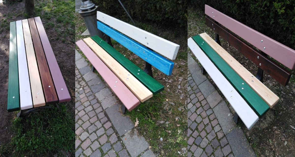 Tortona colora il Castello con le panchine arcobaleno