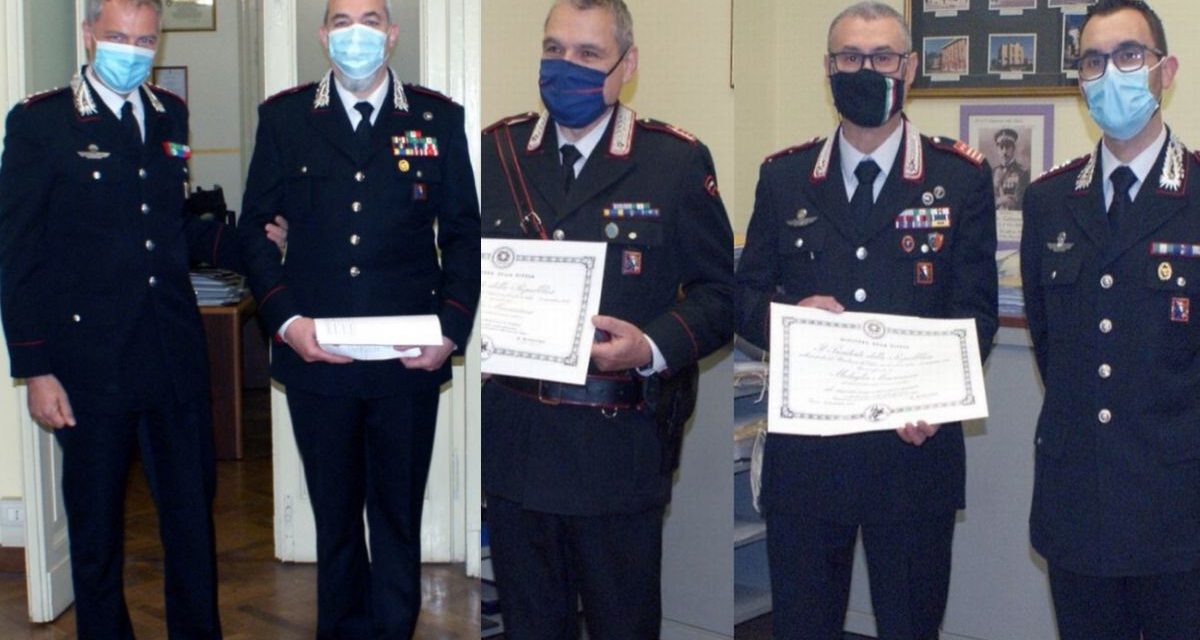 Tre Carabinieri di Tortona premiati: sono Graziano Del Rio, Andrea De Sorricellis e Gianmario Bellazzi