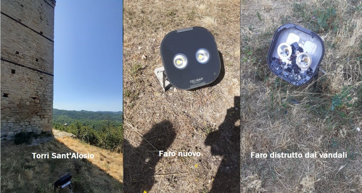 Grave atto di vandalismo a Castellania, per la terza volta rotta l’illuminazione delle torri