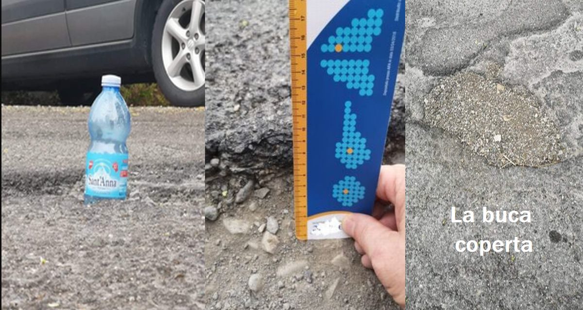 Tortonese rompe una gomma in questa buca, la copre e scrive al sindaco che si attiva