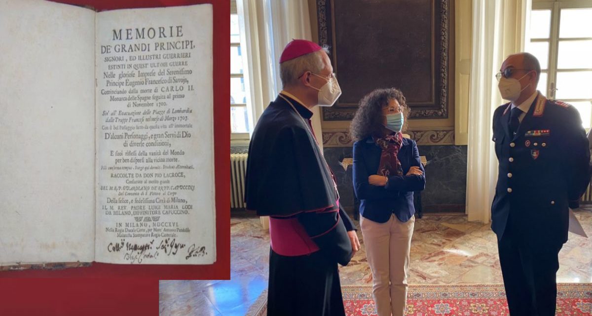 Restituito alla Diocesi di Tortona un libro del 1716  sparito dalla Biblioteca e ritrovato dai Carabinieri