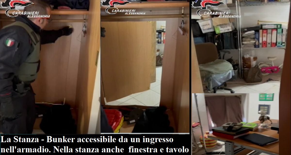Un rapinatore si nascondeva a Sale in questa stanza-bunker, scoperto dai Carabinieri