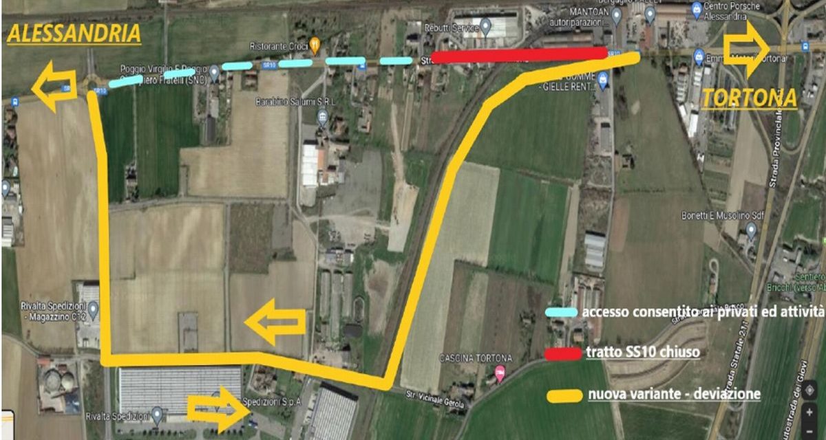 Da Sabato a Tortona chiude (per davvero stavolta) un tratto della statale 10. La nuova viabilità per Alessandria