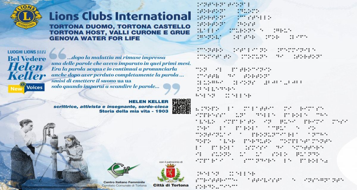 Domani a Tortona, grazie ai Lions Clubs, si inaugura questa targa dedicata ad Hellen Keller