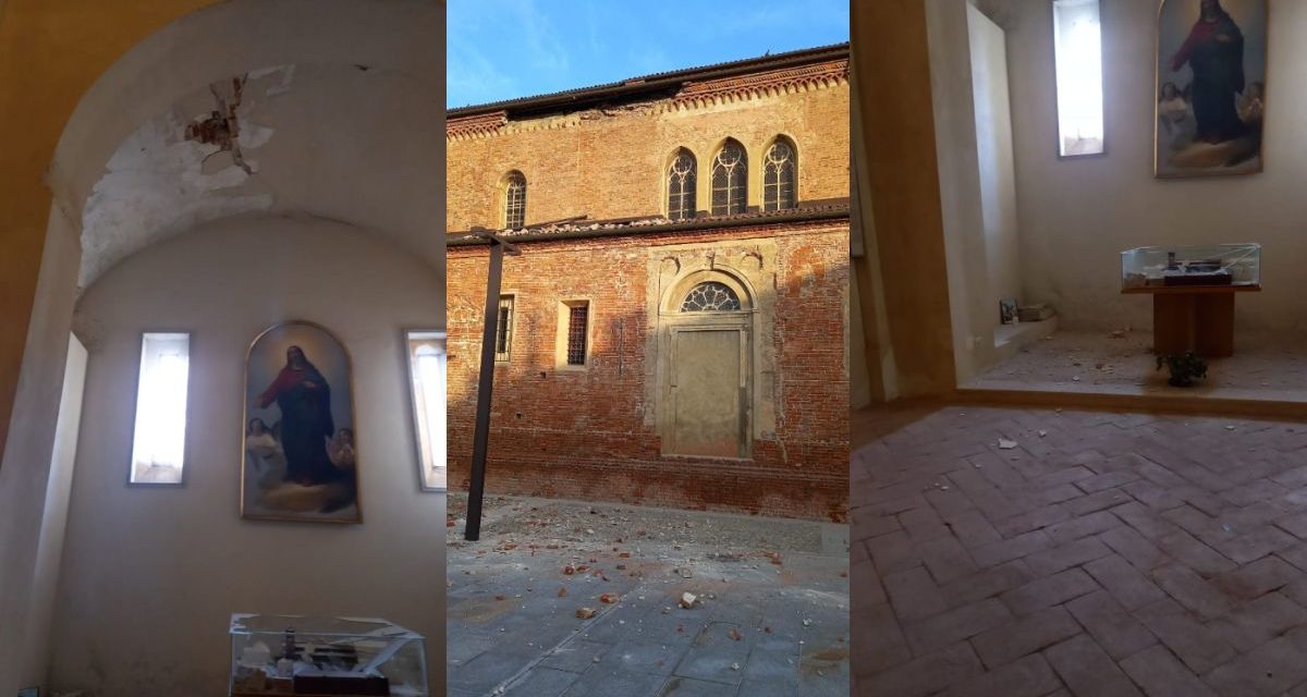 Caduta parte del cornicione della chiesa di Santa Maria di Castello ad Alessandria