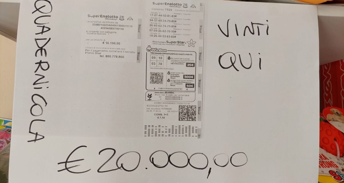 A Villalvernia un tortonese gioca 7euro e mezzo e ne vince 20 mila al superenalotto
