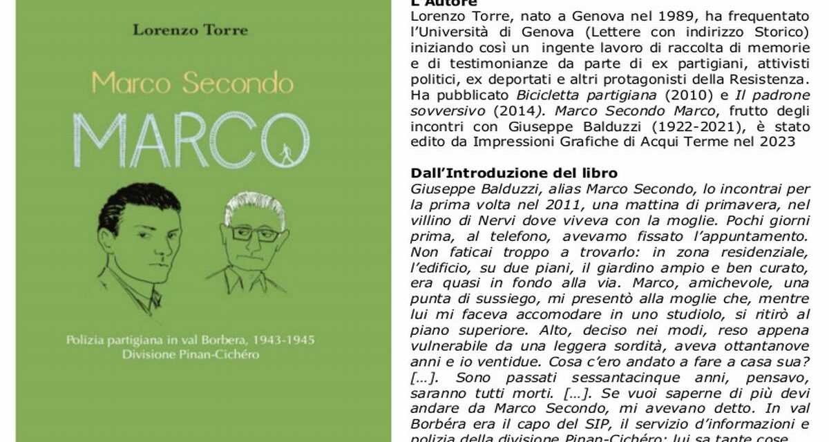 Venerdì a Volpedo si presenta un libro sulla Resistenza in val Borbera