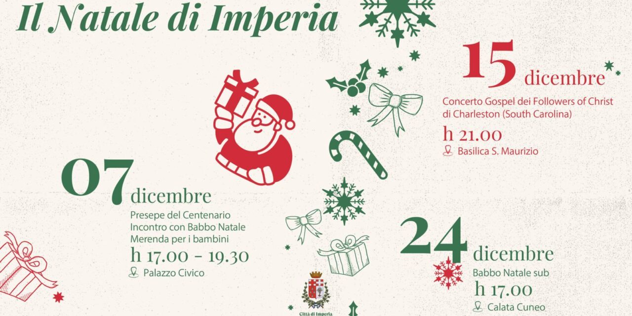 Imperia, il 7 dicembre a Palazzo Civico l’apertura del Presepe del Centenario e la merenda con Babbo Natale. Il programma completo