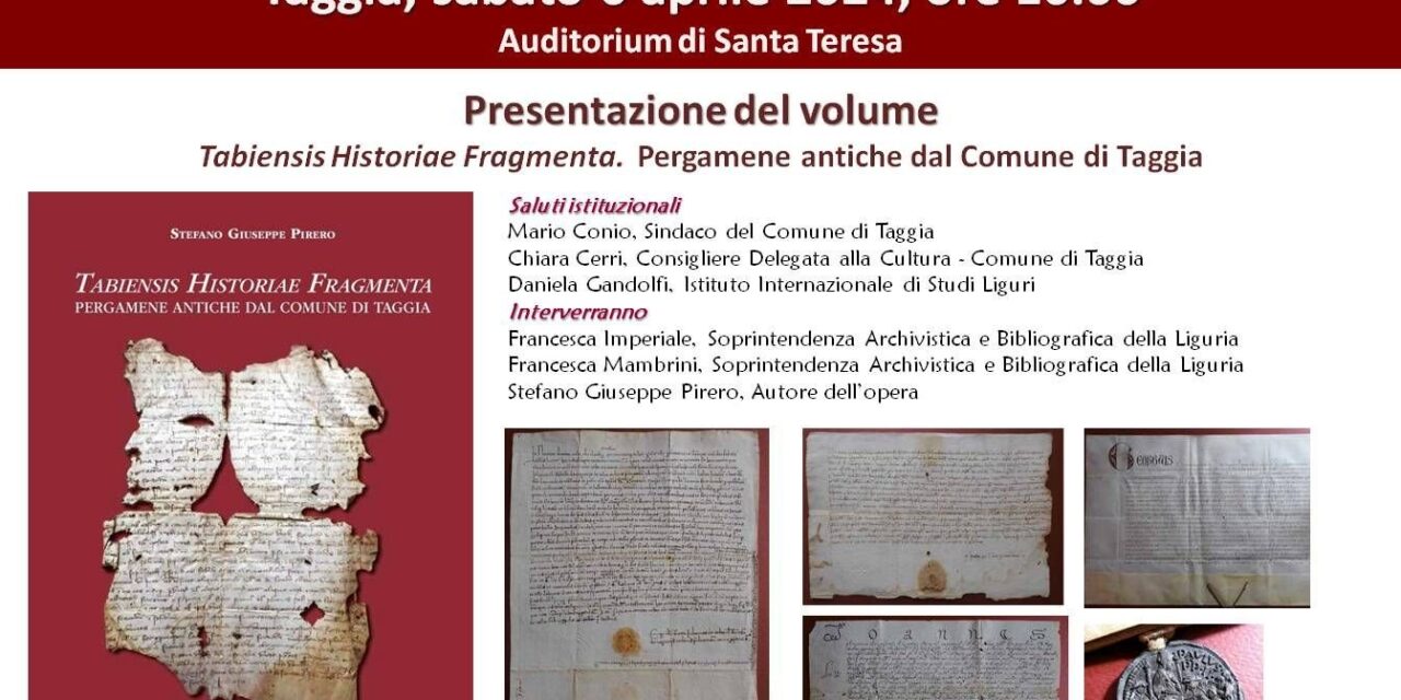 A Taggia, sabato la presentazione del volume Tabiensis Historiae Fragmenta Pergamene antiche dal Comune