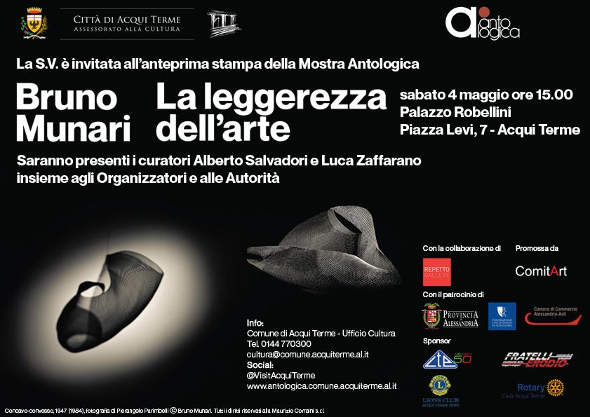 Dal 4 maggio al 28 luglio a Palazzo Robellini di Acqui Terme “Bruno Munari. La leggerezza dell’arte”