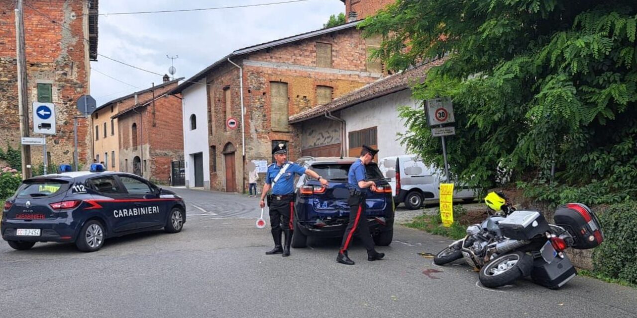 A Capriata d’ Orba una moto  tampona un’auto, tempestivo l’intervento dei Carabinieri