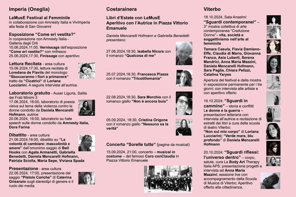 Le MusE – 3º Festival Itinerante di Letteratura, Musica e Arte al Femminile a Costarainera