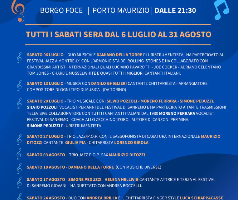 Imperia, da Luglio ad Agosto: “Amore in Musica” un viaggio musicale sulla Passeggiata degli Innamorati