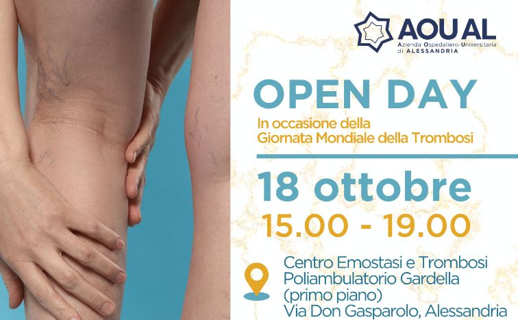 Giornata Mondiale Trombosi: open day il 18 ottobre ad Alessandria