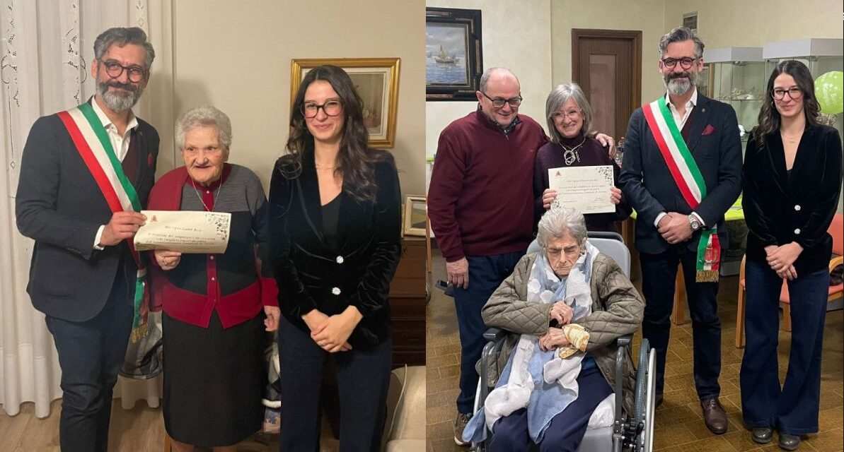 Tortona, le nuove centenarie Rosa Leanti e Caterina Chinosi festeggiate dal Sindaco Chiodi e assessore Sgheiz