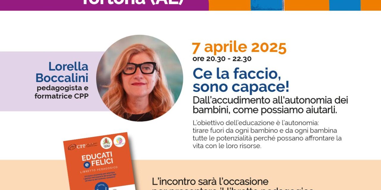 Lunedì a Tortona “Dall’accudimento all’autonomia dei bambini” – Incontro CPT al Ridotto del Teatro Civico
