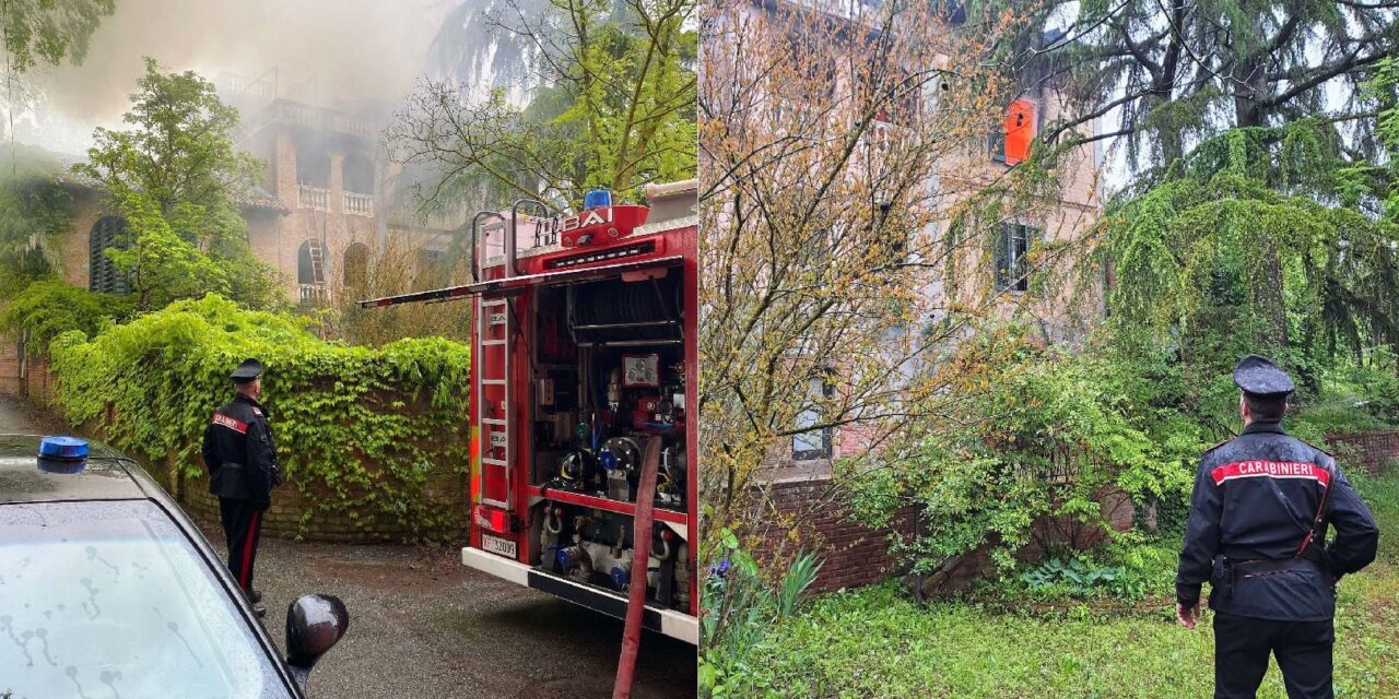 Villa in fiamme a Ottiglio: sul posto i Carabinieri e i Vigili del Fuoco