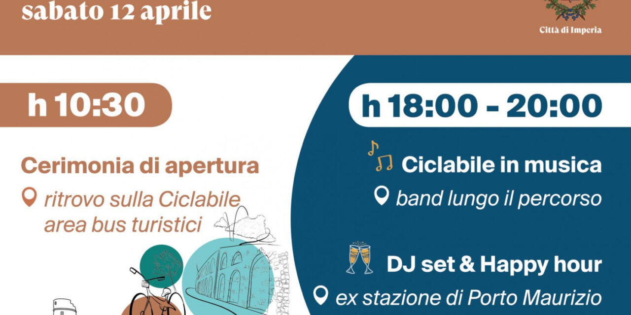 Imperia inaugura ufficialmente la pista ciclabile: sabato 12 aprile giornata di festa tra pedalate, musica e promozione del territorio. Il programma